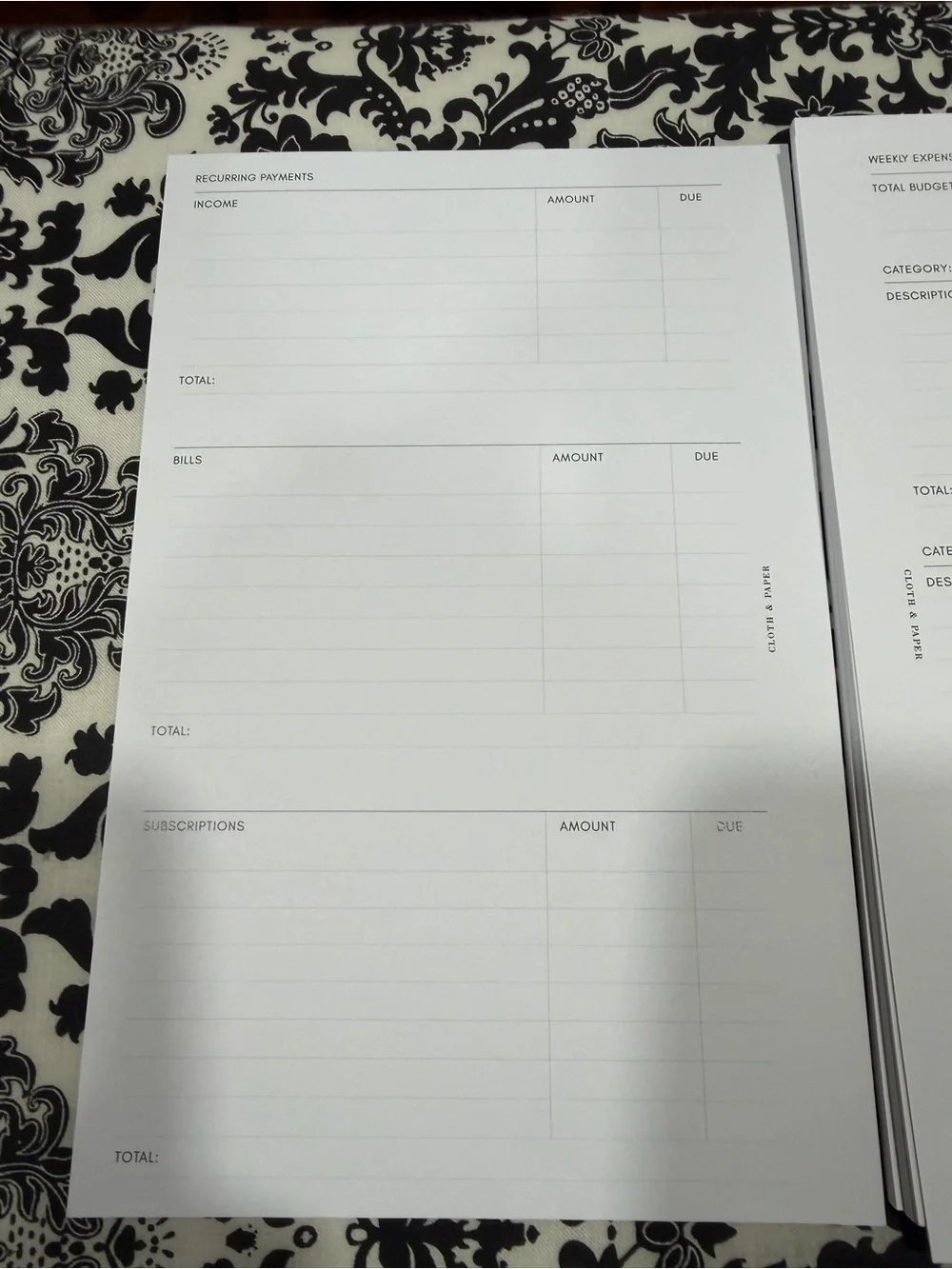 Cloth & Paper Finance Inserts
